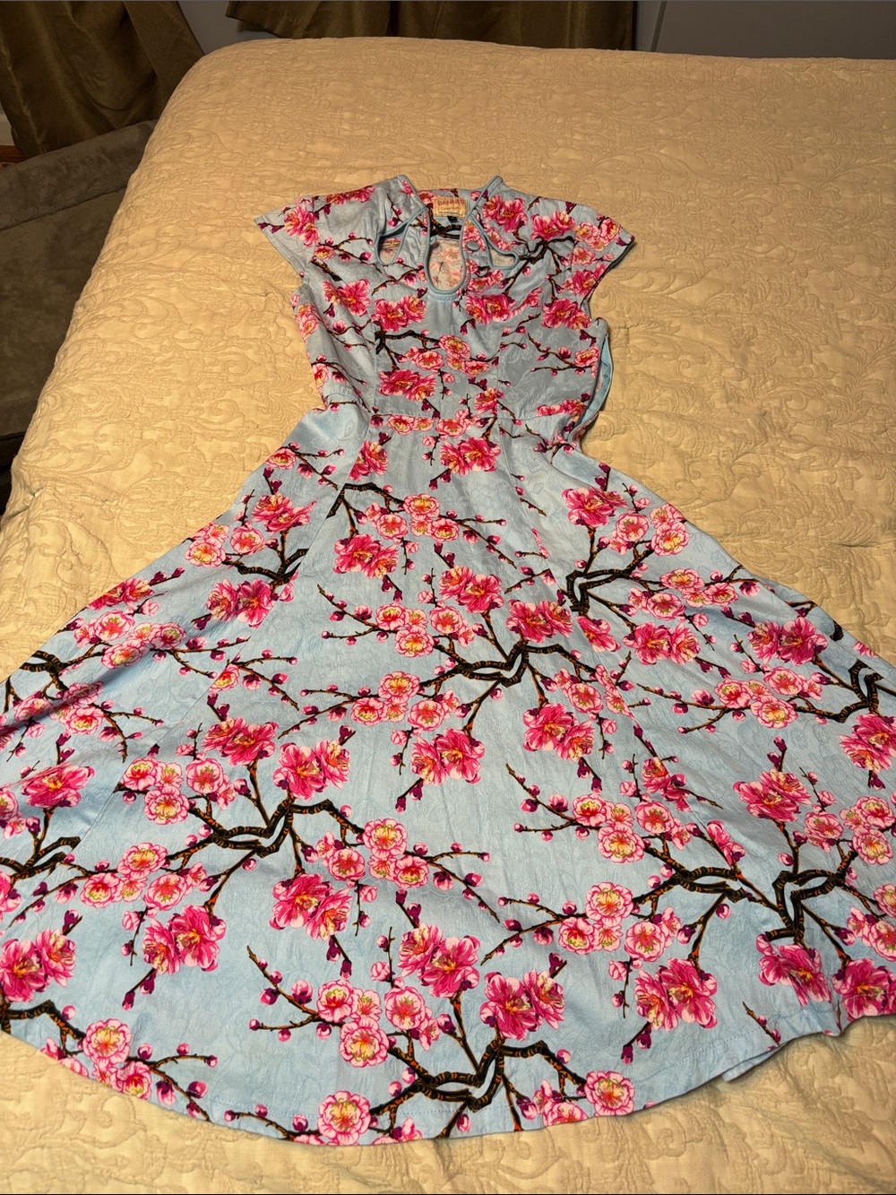 Sky Blue Dress with Pink Floral Print